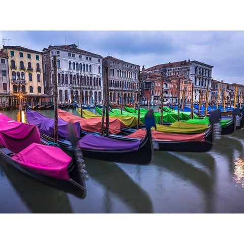 Gondolas parked on the grand canal, Venice, Italy Black Modern Wood Framed Art Print by Frank, Assaf