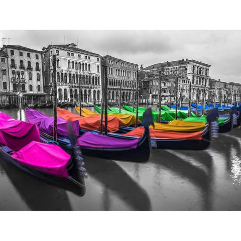 Gondolas parked on the grand canal, Venice, Italy Gold Ornate Wood Framed Art Print with Double Matting by Frank, Assaf