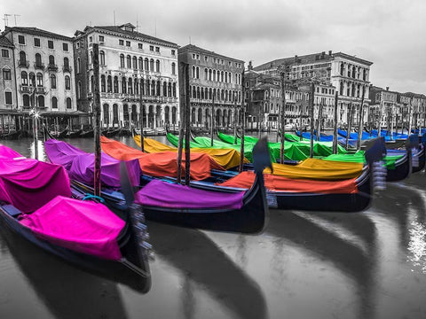 Gondolas parked on the grand canal, Venice, Italy White Modern Wood Framed Art Print with Double Matting by Frank, Assaf