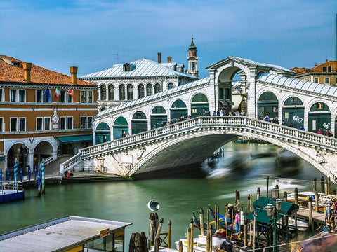 Famous Rialto bridge, Venice, Italy, FTBR-1896 White Modern Wood Framed Art Print with Double Matting by Frank, Assaf