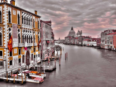 Cityscape and grand canal, Venice, Italy White Modern Wood Framed Art Print with Double Matting by Frank, Assaf
