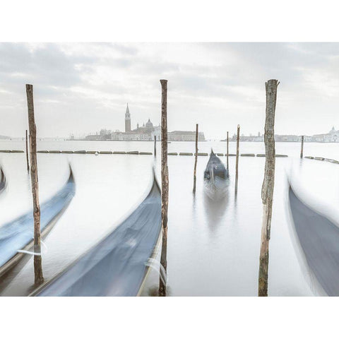 Gondolas in lagoon-Venice Gold Ornate Wood Framed Art Print with Double Matting by Frank, Assaf