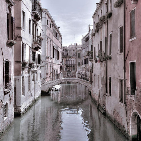 Old buildings with small bridge over narrow canal-Venice-Italy White Modern Wood Framed Art Print with Double Matting by Frank, Assaf