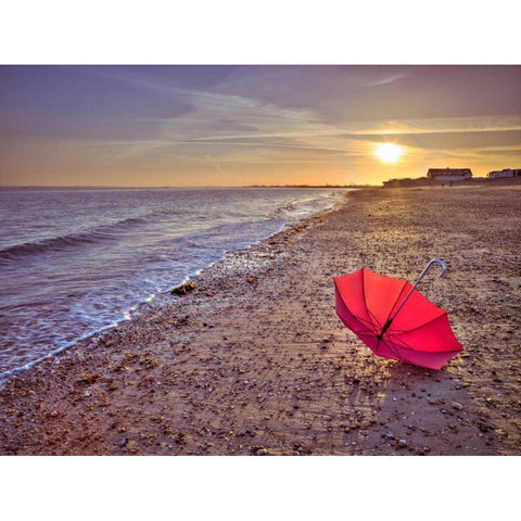 Row of beach huts at sunset, Hayling Island Black Modern Wood Framed Art Print with Double Matting by Frank, Assaf