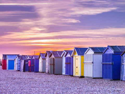 Beach huts, Hayling Island, UK White Modern Wood Framed Art Print with Double Matting by Frank, Assaf