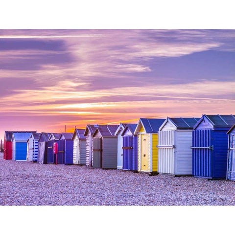 Beach huts, Hayling Island, UK White Modern Wood Framed Art Print by Frank, Assaf