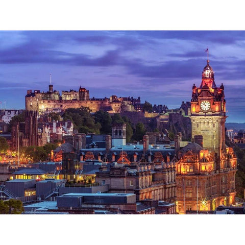 Edinburgh Castle and The Balmoral Hotel, Scotland Black Modern Wood Framed Art Print by Frank, Assaf