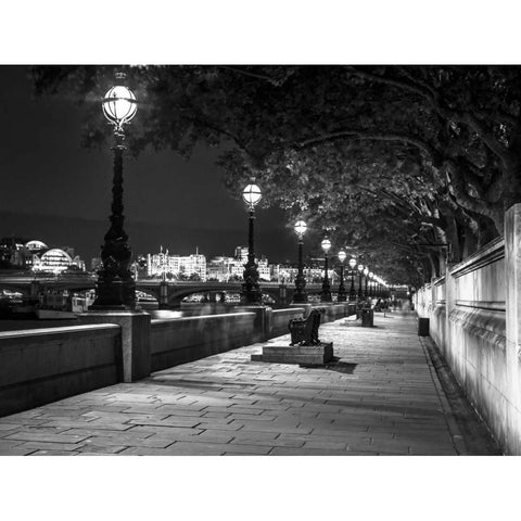 Bench at the park by the river Thames, London, UK Gold Ornate Wood Framed Art Print with Double Matting by Frank, Assaf