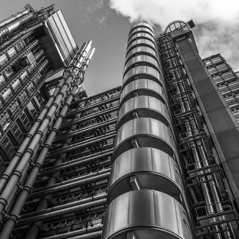 Low angle view of Lloyds building, London, UK White Modern Wood Framed Art Print by Frank, Assaf