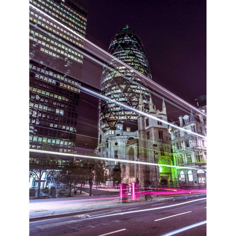View of London at night, UK White Modern Wood Framed Art Print by Frank, Assaf