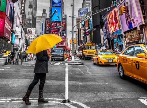 Man with yellow umbrella at Times square, New York Black Ornate Wood Framed Art Print with Double Matting by Frank, Assaf