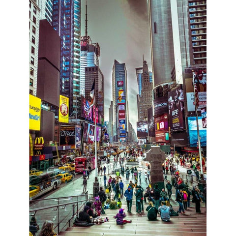 Commuters on busy Broadway in Ney York City near Times Square Black Modern Wood Framed Art Print with Double Matting by Frank, Assaf