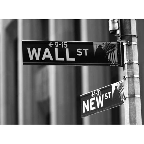 Wall street sign - New York city White Modern Wood Framed Art Print by Frank, Assaf