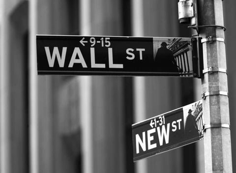 Wall street sign - New York city White Modern Wood Framed Art Print with Double Matting by Frank, Assaf