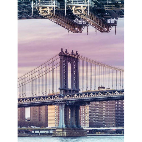 Manhattan bridge over East river - New York City Black Modern Wood Framed Art Print with Double Matting by Frank, Assaf