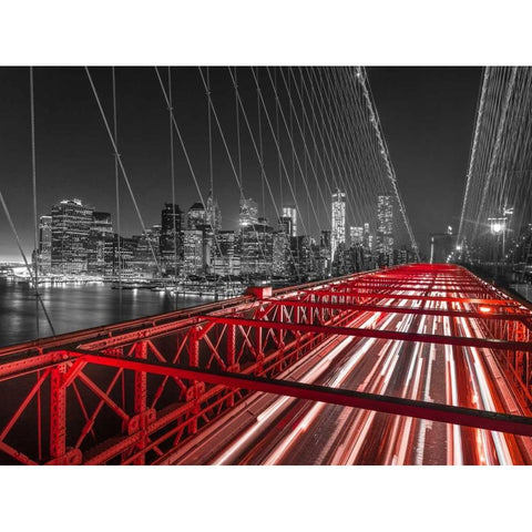 Brooklyn Bridge in evening, New York Black Modern Wood Framed Art Print with Double Matting by Frank, Assaf