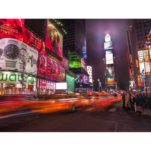 View of Broadway and Times Square at night - New York Black Modern Wood Framed Art Print with Double Matting by Frank, Assaf