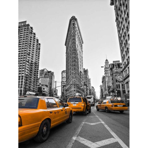 Traffic in front of Flatiron Building, Manhattan, New York Black Modern Wood Framed Art Print with Double Matting by Frank, Assaf