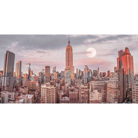 Empire State Building with Manhattan skyline - New York City Black Modern Wood Framed Art Print with Double Matting by Frank, Assaf