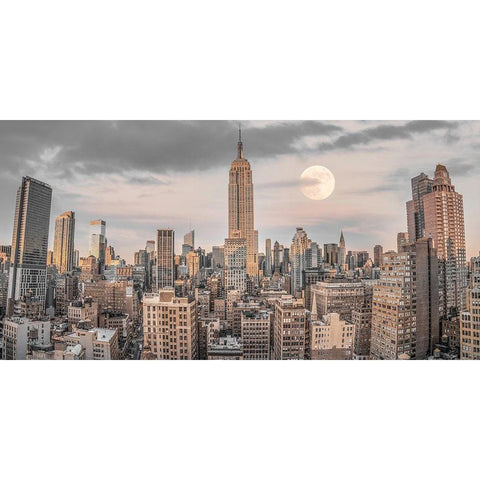 Empire State Building with Manhattan skyline - New York City Black Modern Wood Framed Art Print with Double Matting by Frank, Assaf