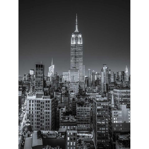 Empire State Building with New York City Manhattan skyline with skyscrapers Black Modern Wood Framed Art Print with Double Matting by Frank, Assaf
