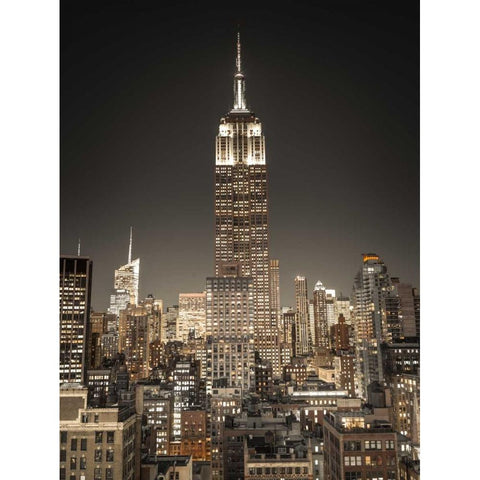 Empire State Building with New York City Manhattan skyline with skyscrapers, FTBR-1897 Black Modern Wood Framed Art Print with Double Matting by Frank, Assaf