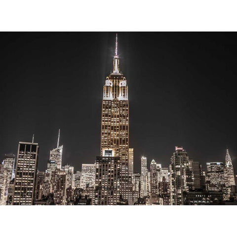 New York City Manhattan skyline with Empire State building Black Modern Wood Framed Art Print with Double Matting by Frank, Assaf