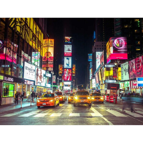 Times square and Broadway at night - New York City Black Modern Wood Framed Art Print with Double Matting by Frank, Assaf