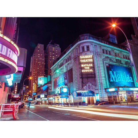 Times square and Broadway at night - New York City Black Modern Wood Framed Art Print with Double Matting by Frank, Assaf