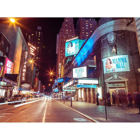 Times square and Broadway at night - New York City Black Modern Wood Framed Art Print with Double Matting by Frank, Assaf