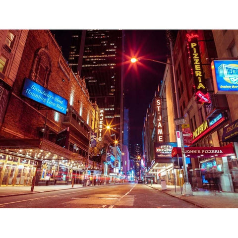 Times square and Broadway at night - New York City Black Modern Wood Framed Art Print with Double Matting by Frank, Assaf