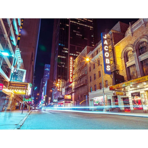 Times square and Broadway at night - New York City Black Modern Wood Framed Art Print with Double Matting by Frank, Assaf