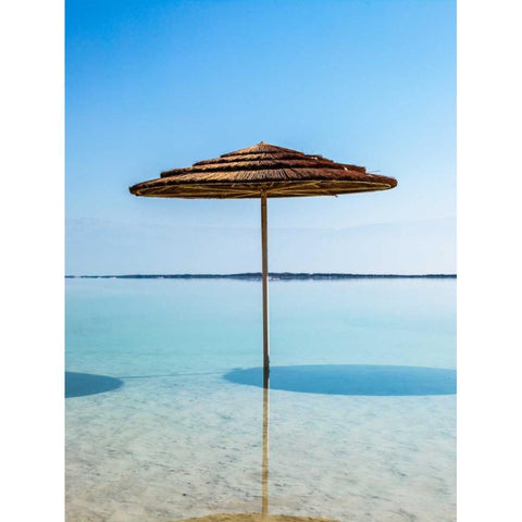 Bathing canopy on the beach on the Dead Sea, Israel Black Modern Wood Framed Art Print by Frank, Assaf