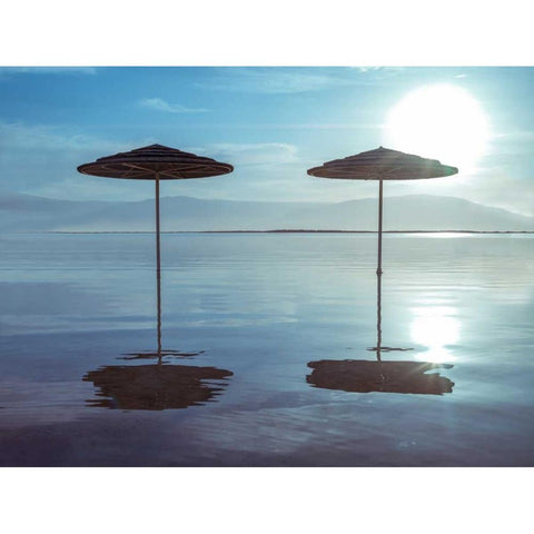 Parasol on Dead sea, Israel Black Modern Wood Framed Art Print by Frank, Assaf