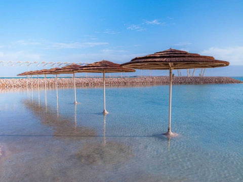 Parasol on Dead sea, Israel White Modern Wood Framed Art Print with Double Matting by Frank, Assaf