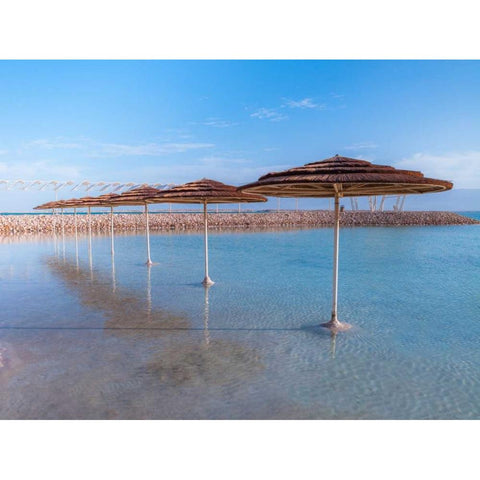 Parasol on Dead sea, Israel White Modern Wood Framed Art Print by Frank, Assaf