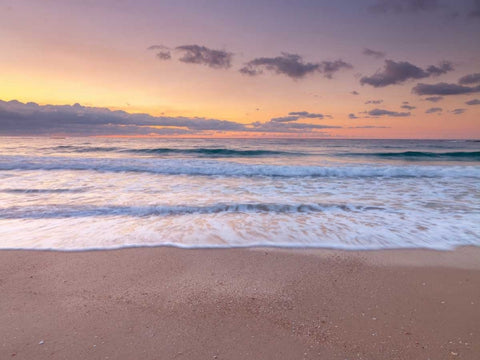 Evening view of beautiful beach in Israel White Modern Wood Framed Art Print with Double Matting by Frank, Assaf