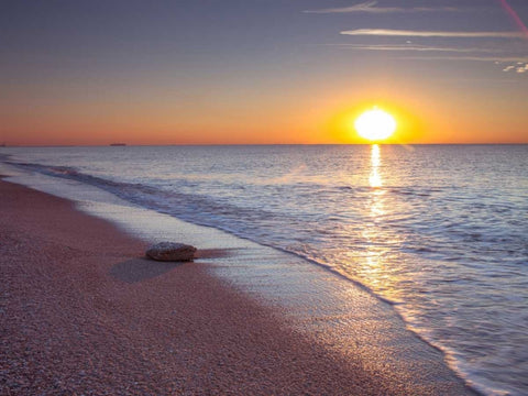 Tranquil beach at dusk White Modern Wood Framed Art Print with Double Matting by Frank, Assaf