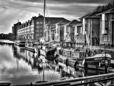 Boats moored at Greenland Dock, Surrey Quays Black Ornate Wood Framed Art Print with Double Matting by Frank, Assaf
