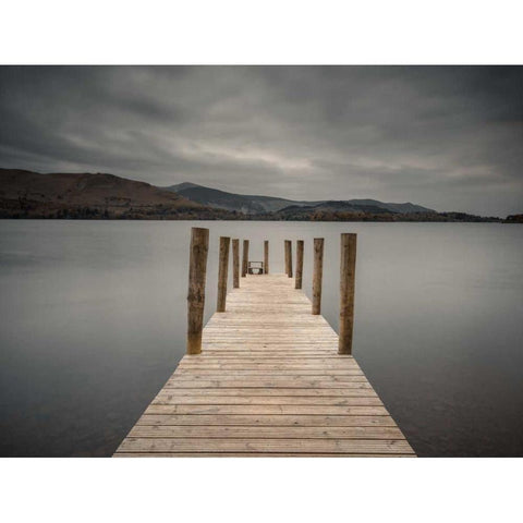 Jetty on tranquil lake White Modern Wood Framed Art Print by Frank, Assaf