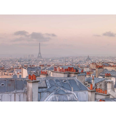 View of Eiffel tower from a window of flat, Paris, France White Modern Wood Framed Art Print by Frank, Assaf