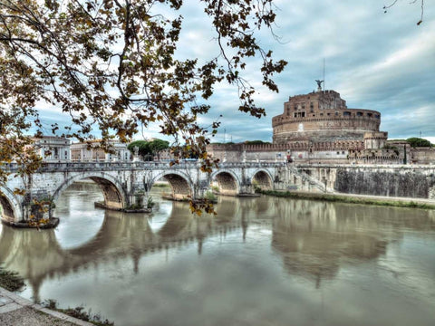 Castle St Angelo in Rome, Italy Black Ornate Wood Framed Art Print with Double Matting by Frank, Assaf