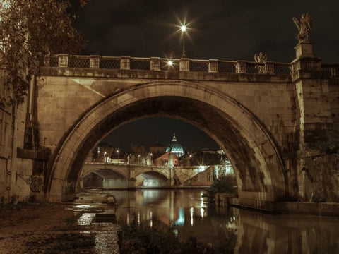 Castle St Angelo bridge in Rome, Italy White Modern Wood Framed Art Print with Double Matting by Frank, Assaf