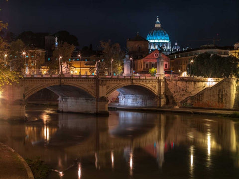 Castle St Angelo bridge in Rome, Italy White Modern Wood Framed Art Print with Double Matting by Frank, Assaf