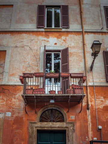 Old building with balcony in Rome, Italy White Modern Wood Framed Art Print with Double Matting by Frank, Assaf