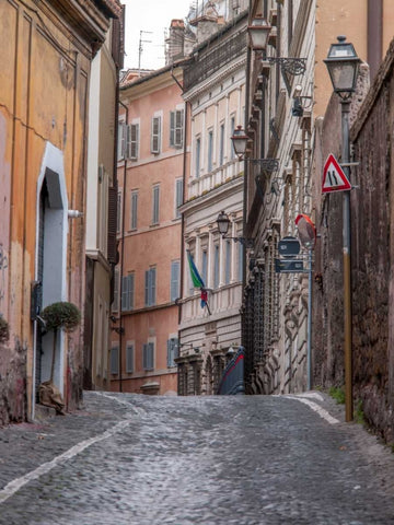 Narrow street through old buildings in Rome, Italy White Modern Wood Framed Art Print with Double Matting by Frank, Assaf