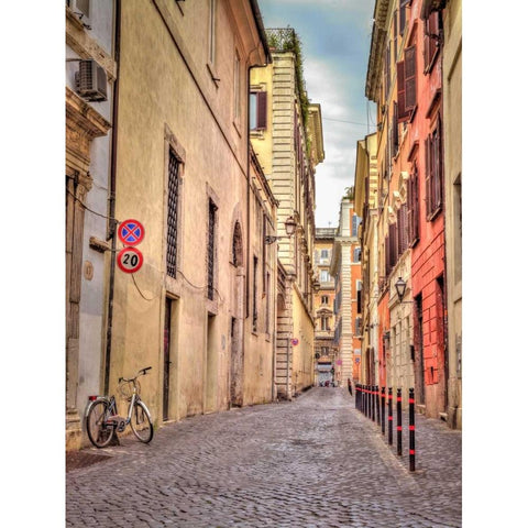 Narrow street through old buildings in Rome, Italy Black Modern Wood Framed Art Print with Double Matting by Frank, Assaf