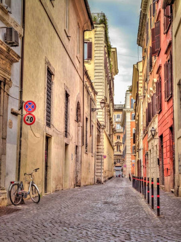 Narrow street through old buildings in Rome, Italy White Modern Wood Framed Art Print with Double Matting by Frank, Assaf