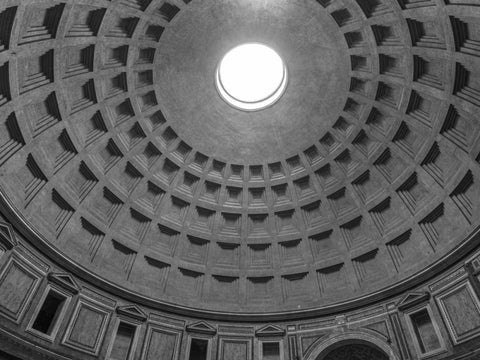 Roman Pantheon dome from inside, Rome, Italy White Modern Wood Framed Art Print with Double Matting by Frank, Assaf