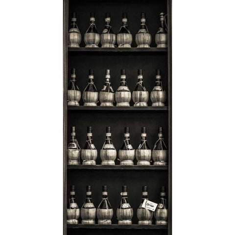 Old wine bottles on wooden shelf Black Modern Wood Framed Art Print with Double Matting by Frank, Assaf